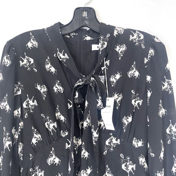 RE/DONE NWT Cowboy Horses Bow 100% Silk Crepe Mini Dress Size S - Picture 8 of 16